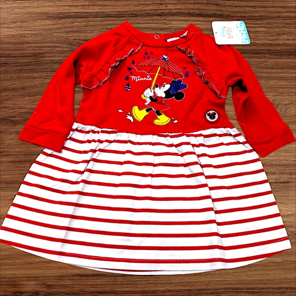 NWT Disney Minnie Mouse Sweater Dress Red & White Adorable Baby Dress 6-12M - Picture 1 of 5